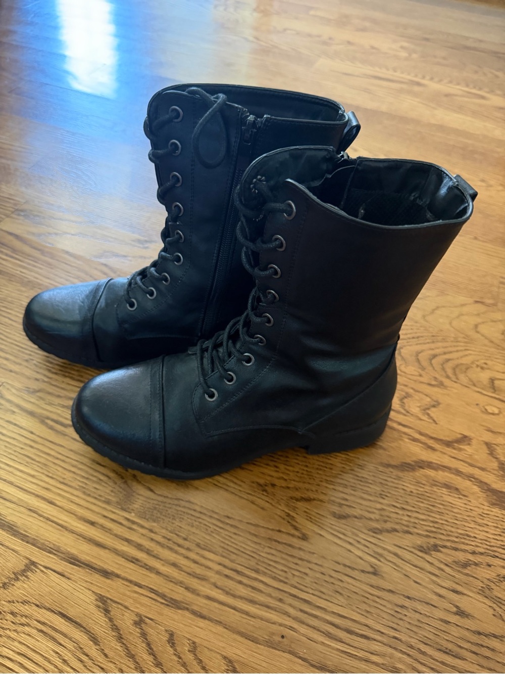 Forever Link Black Lace-Up Side-Zip Combat Boots